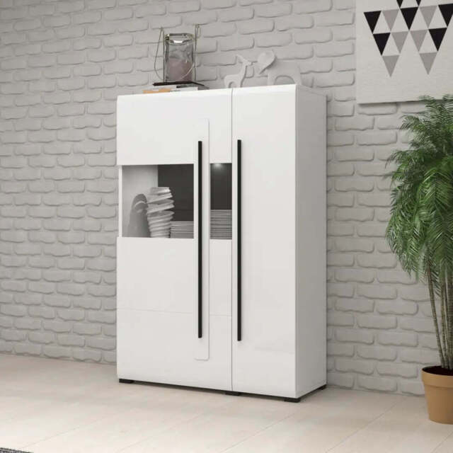 Tulsa 42 Display Cabinet 90cm - White Gloss 90cm - image 1