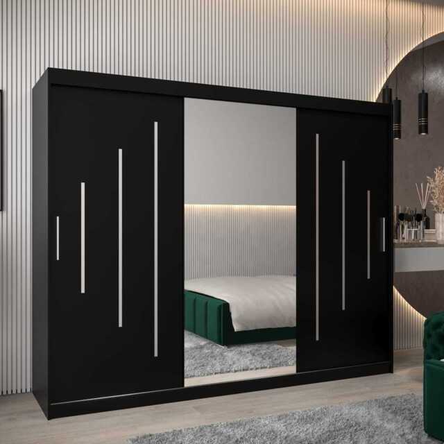 York I Sliding Door Wardrobe 250cm - Black 250cm - image 1