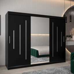 York I Sliding Door Wardrobe 250cm - Black 250cm - thumbnail 1