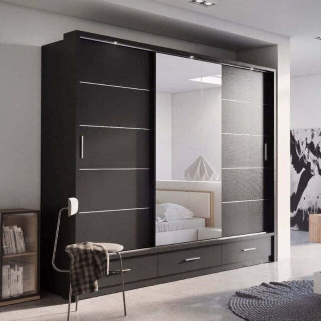 Arti 1 - 3 Sliding Door Wardrobe 250cm - Black Matt 250cm - image 1