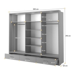 Arti 1 - 3 Sliding Door Wardrobe 250cm - Black Matt 250cm - thumbnail 6