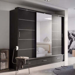 Arti 1 - 3 Sliding Door Wardrobe 250cm - Black Matt 250cm - thumbnail 1