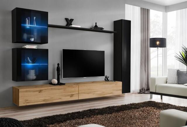 "Switch XVIII Entertainment Unit For TVs Up To 75"" - Oak Wotan 280cm Black" - image 1