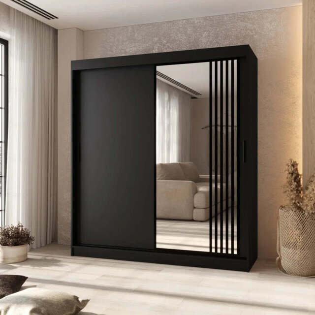 Asved Sliding Door Wardrobe 180cm - Black 180cm - image 1