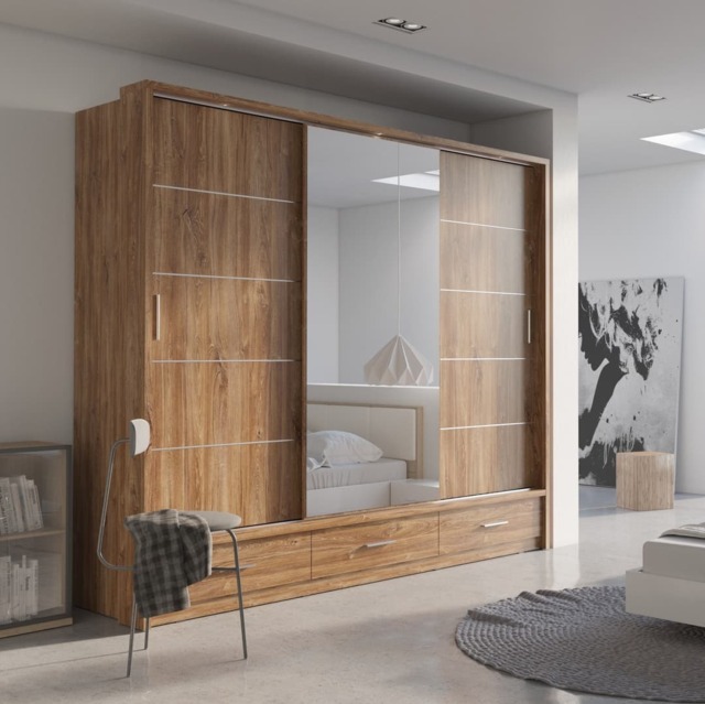 Arti 1 - 3 Sliding Door Wardrobe 250cm - Oak Sterling 250cm - image 1