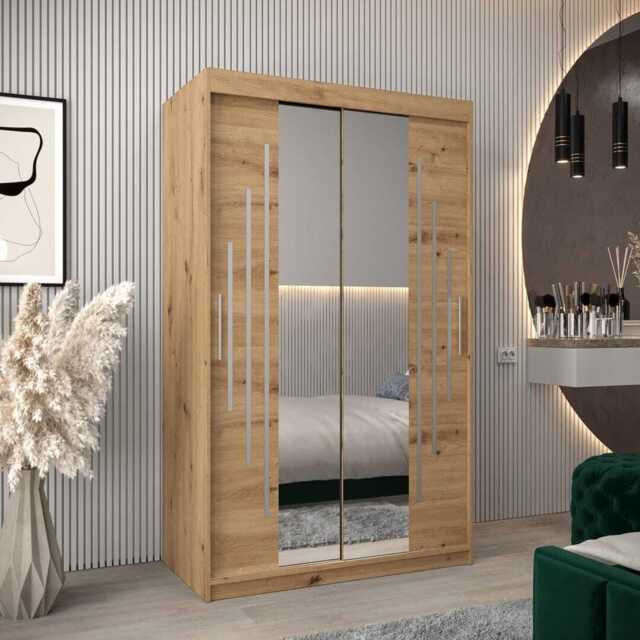 York I Sliding Door Wardrobe 120cm - Oak Artisan 120cm - image 1