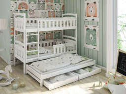 Wooden Bunk Bed Harriet with Trundle and Storage - White Matt Without Mattresses - thumbnail 1