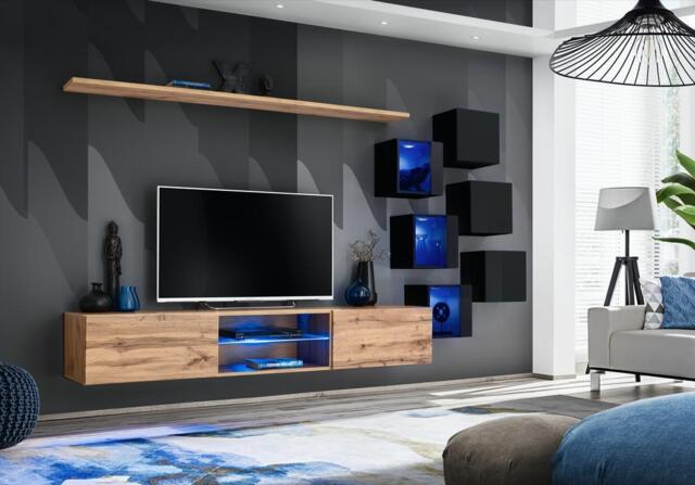 "Switch XXI Wall Entertainment Unit For TVs Up To 75"" - Oak Wotan 240cm Black" - image 1
