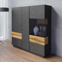 Silke 46 Display Cabinet 130cm [Right] - White Gloss / Wotan Oak 130cm - thumbnail 2