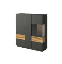 Silke 46 Display Cabinet 130cm [Right] - White Gloss / Wotan Oak 130cm - thumbnail 3