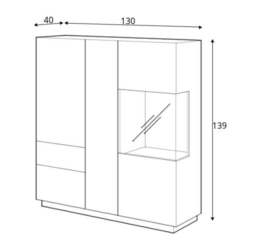 Silke 46 Display Cabinet 130cm [Right] - White Gloss / Wotan Oak 130cm - thumbnail 6