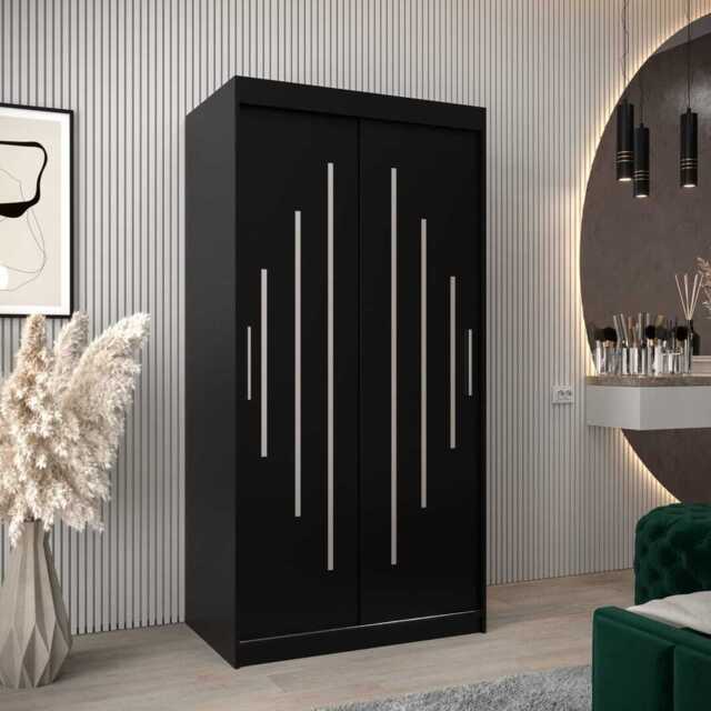 York Sliding Door Wardrobe 100cm - Black 100cm - image 1