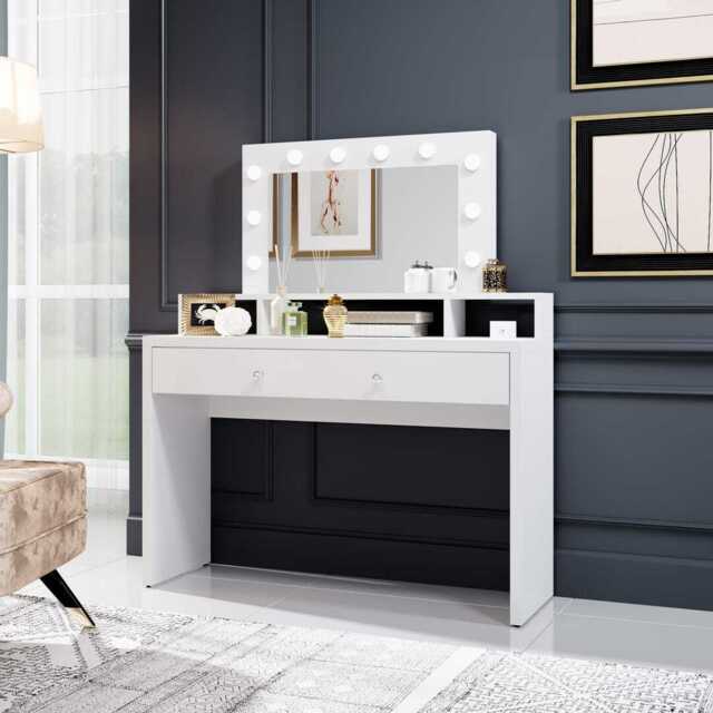 Aria Dressing Table With Mirror 120cm - White 120cm - image 1