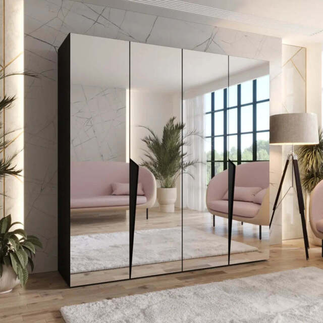 Piano III Hinged Door Wardrobe 200cm - Black 200cm - image 1