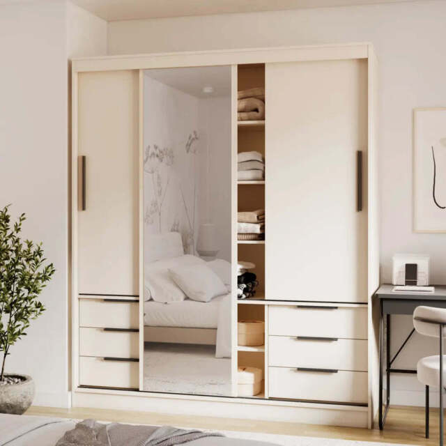 Vira Sliding Door Wardrobe 180cm - Beige 180cm - image 1