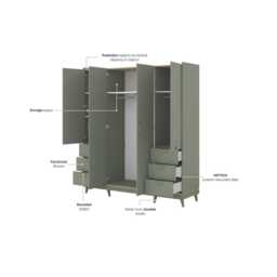Scandi Hinged Door Wardrobe 190cm - Green 190cm - thumbnail 5