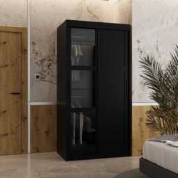 Parma III Sliding Door Wardrobe 100cm - Black 100cm - thumbnail 1
