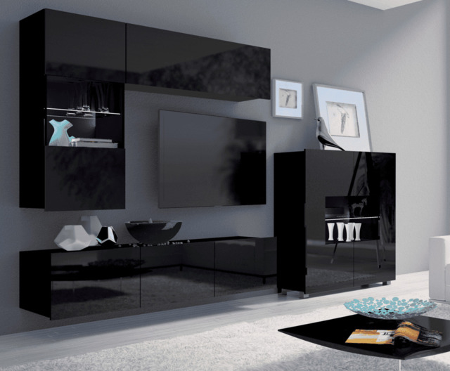 "Calabrini 3 Entertainment Unit For TVs Up To 42"" - Black Gloss 250cm" - image 1