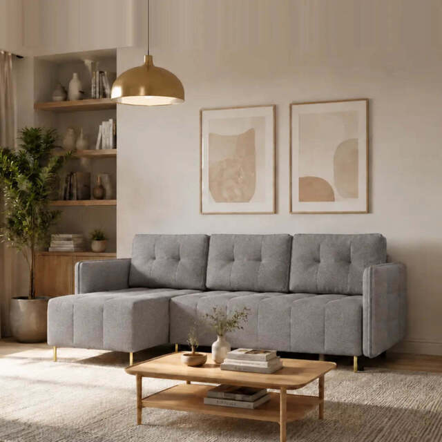 Corner Sofa Bed Dello - Grey 223cm Left - image 1