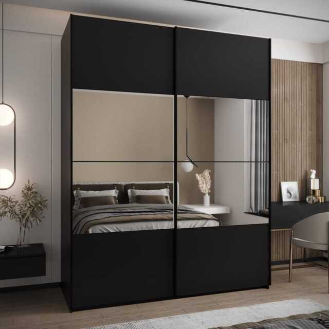 Trosa IV Sliding Door Wardrobe 190cm - Black 190cm - image 1