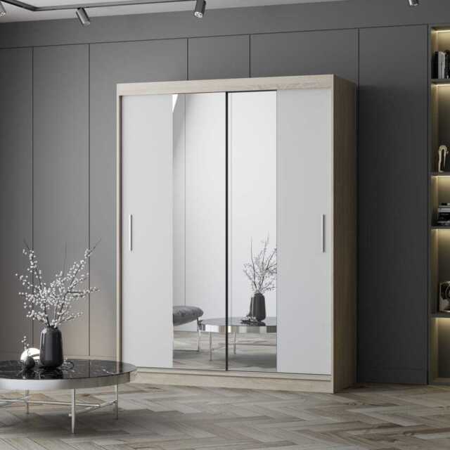 Vista 01 Sliding Mirror Door Wardrobe 150cm - White Oak Sonoma 150cm - image 1