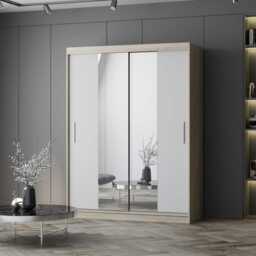Vista 01 Sliding Mirror Door Wardrobe 150cm - White Oak Sonoma 150cm