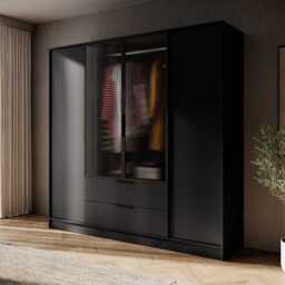 Kelly Hinged Door Wardrobe 206cm [Glass] - Black 206cm - thumbnail 1