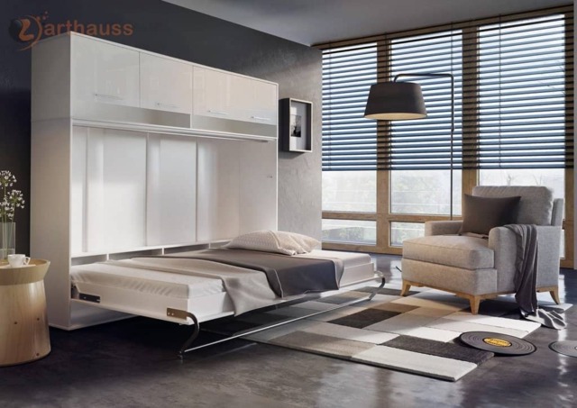 CP-05 Horizontal Wall Bed Concept Pro 120cm with Over Bed Unit - White Gloss 120 x 200cm 215cm - image 1