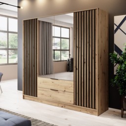 Nelly Hinged Door Wardrobe 206cm [Mirror] - Oak Artisan 206cm