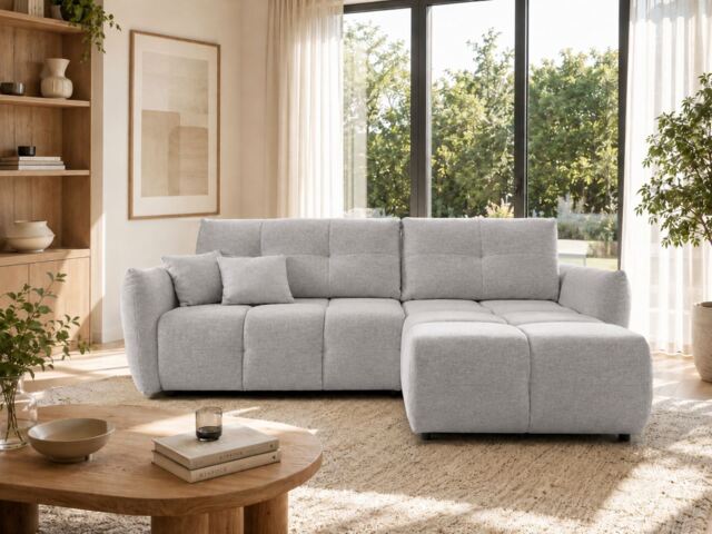 Corner Sofa Bed Base - Light Grey 257cm Right - image 1