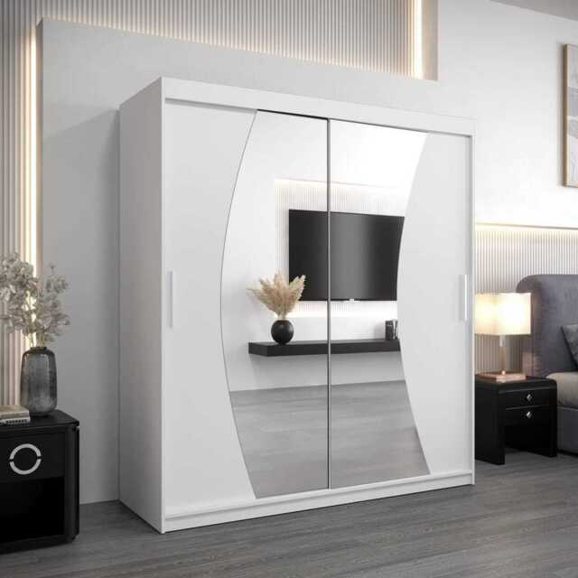 Wave Sliding Door Wardrobe 180cm - White 180cm - image 1