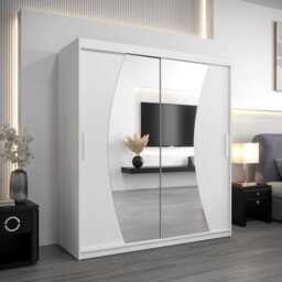 Wave Sliding Door Wardrobe 180cm - White 180cm - thumbnail 1
