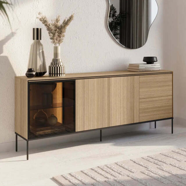 Visso VI-06 Display Sideboard Cabinet 201cm - Oak Linear 201cm - image 1