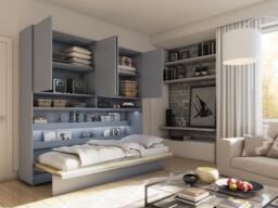 BC-06 Horizontal Wall Bed Concept 90cm With Storage Cabinet - White Gloss 90 x 200cm - thumbnail 3