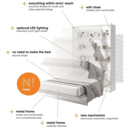 BC-04 Horizontal Wall Bed Concept 140cm - Grey Matt 140 x 200cm - thumbnail 8