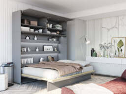 BC-04 Horizontal Wall Bed Concept 140cm With Storage Cabinet - White Gloss 140 x 200cm - thumbnail 3
