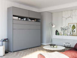 BC-04 Horizontal Wall Bed Concept 140cm With Storage Cabinet - White Gloss 140 x 200cm - thumbnail 2