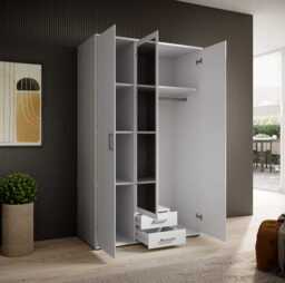 Karl Hinged Door Wardrobe 120cm - White 120cm - thumbnail 2