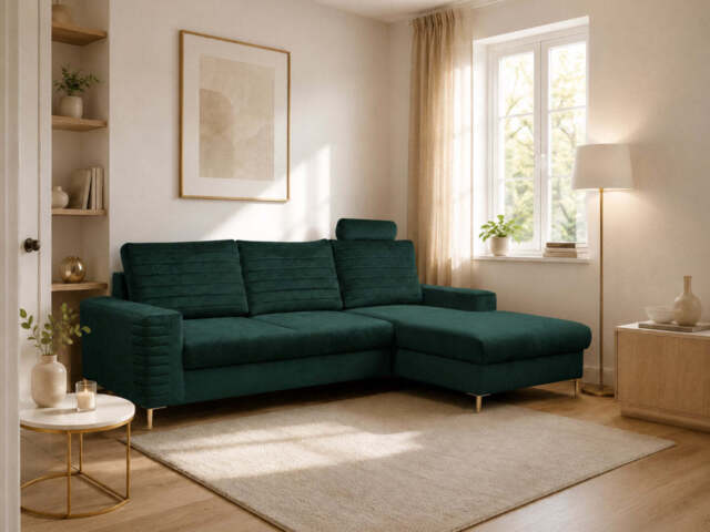 Corner Sofa Bed Collin - Green 252cm Right - image 1