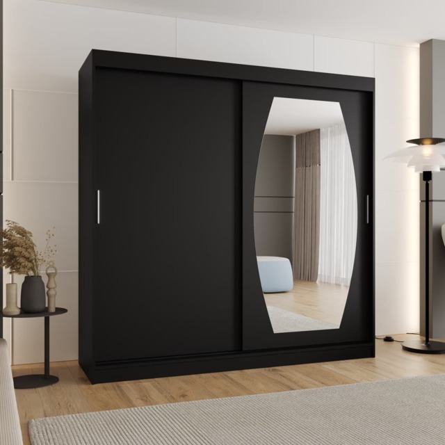Rossa Sliding Door Wardrobe 200cm - Black 200cm - image 1