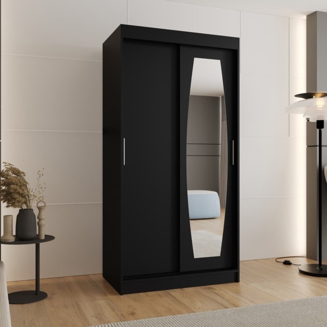 Rossa Sliding Door Wardrobe 100cm - Black 100cm - image 1