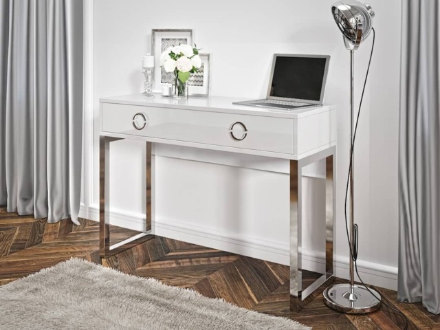 Milla Desk with Drawer 110cm - White Gloss 110cm - image 1