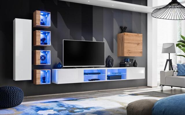 "Switch XXVI Wall Entertainment Unit For TVs Up To 75"" - White 320cm Oak Wotan" - image 1