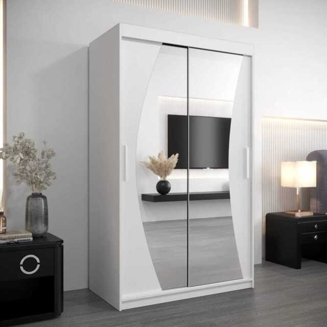 Wave Sliding Door Wardrobe 120cm - White 120cm - image 1