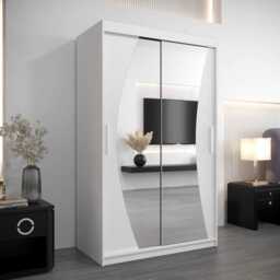 Wave Sliding Door Wardrobe 120cm - White 120cm