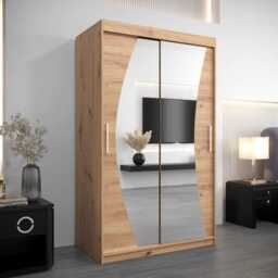 Wave Sliding Door Wardrobe 120cm - White 120cm - thumbnail 2