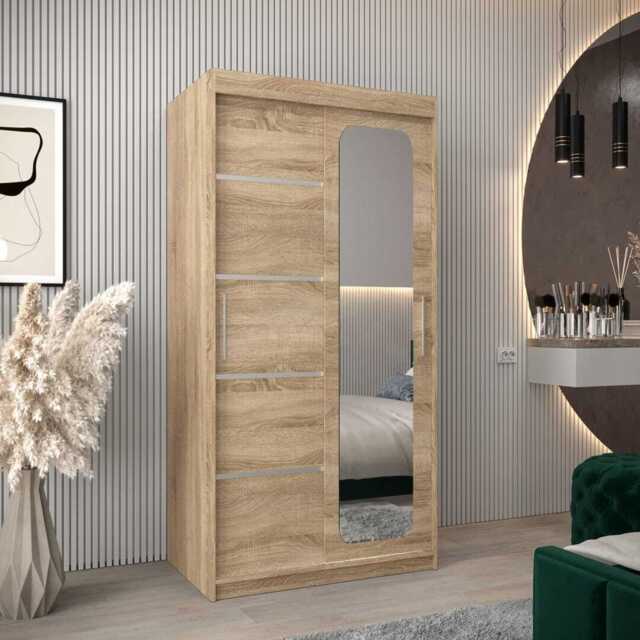 Uppsala V2 Sliding Door Wardrobe 100cm - Oak Sonoma 100cm - image 1