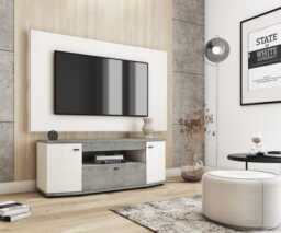 Rondo 03 TV Cabinet 150cm [Concrete Grey] - White Gloss 130cm - thumbnail 4