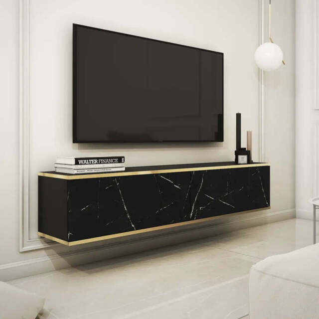 Oro Floating TV Cabinet 135cm - Black Marble 135cm - image 1