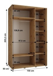 Cannes VI Sliding Door Wardrobe 150cm - Black 150cm - thumbnail 8
